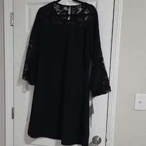 Mlle Gabrielle Black Long Sleeve Dress with Lace